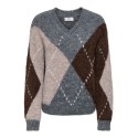 JDY Zoey argyle langærmet striktrøje - Medium Grey Melange