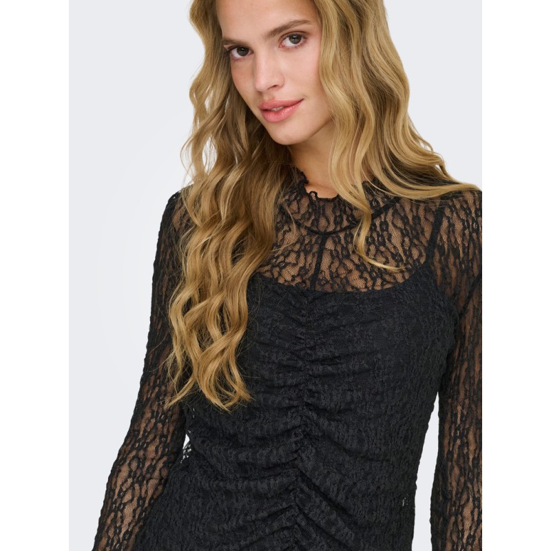JDY Lala high neck lace bluse - Black