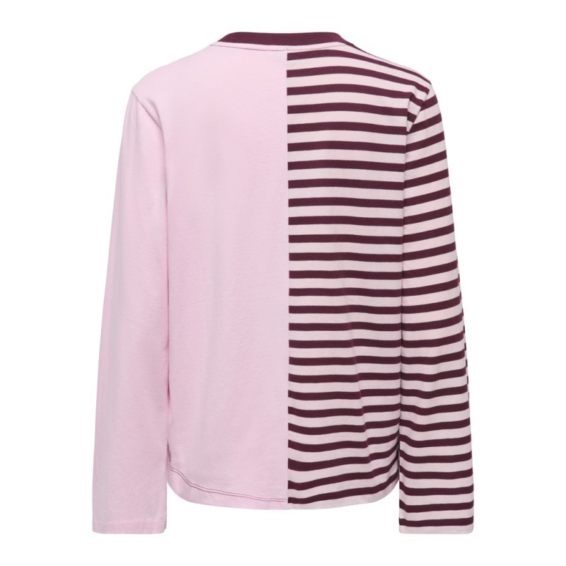 ONLY Lava half striped langærmet bluse - Chalk Pink