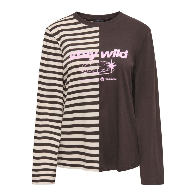 ONLY Lava half striped langærmet bluse - Black Coffee