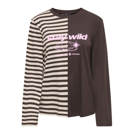 ONLY Lava half striped langærmet bluse - Black Coffee