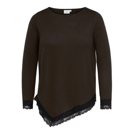 ONLY CARMAKOMA Alba assymetric lace bluse - Coffee Bean