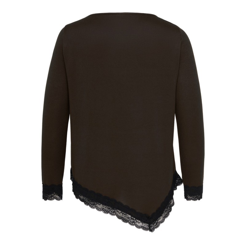 ONLY CARMAKOMA Alba assymetric lace bluse - Coffee Bean