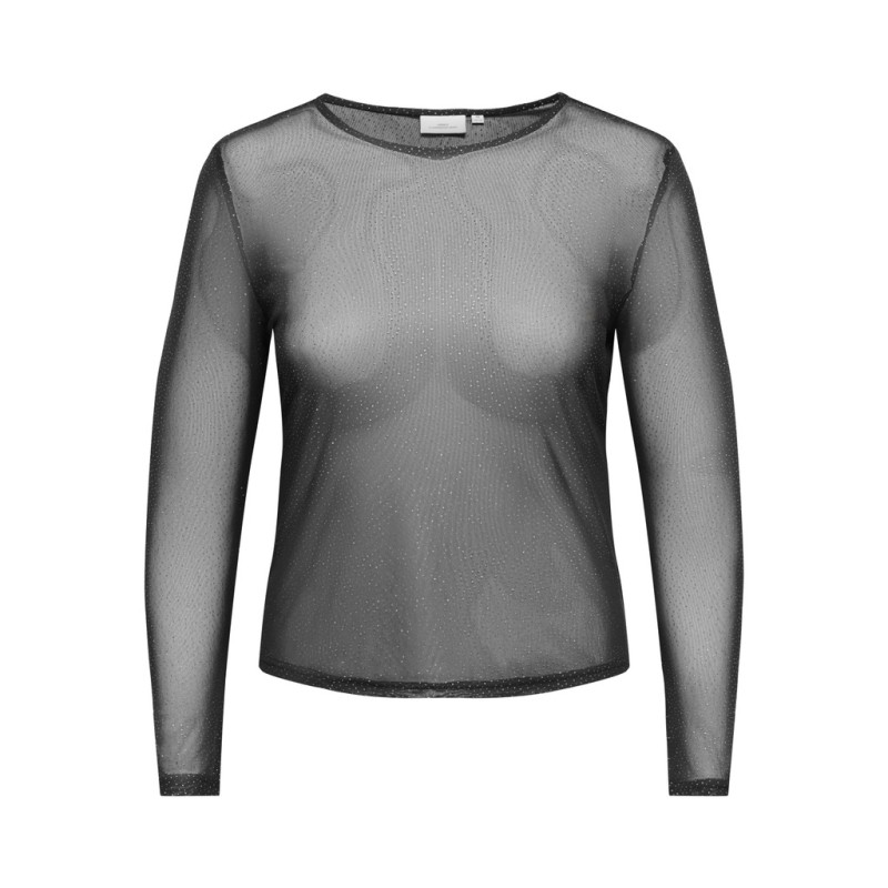ONLY CARMAKOMA Opus mesh glitter bluse - Black / Silver glitter dots