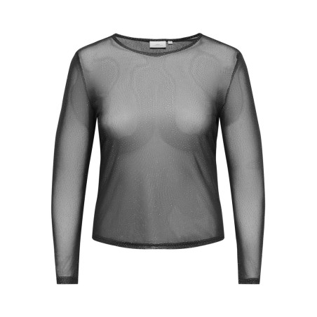 ONLY CARMAKOMA Opus mesh glitter bluse - Black / Silver glitter dots