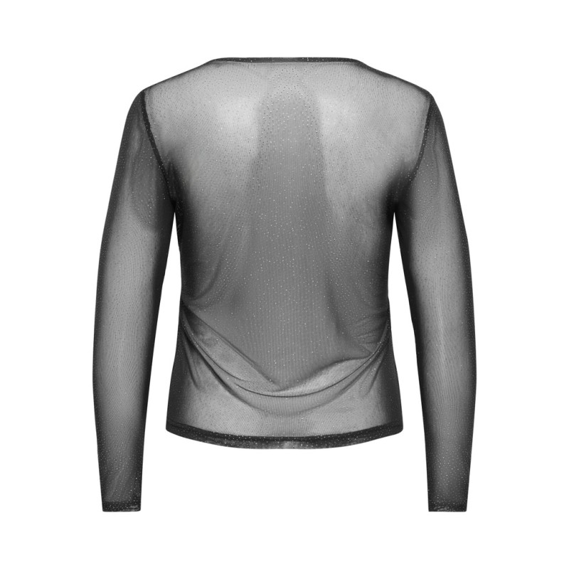 ONLY CARMAKOMA Opus mesh glitter bluse - Black / Silver glitter dots