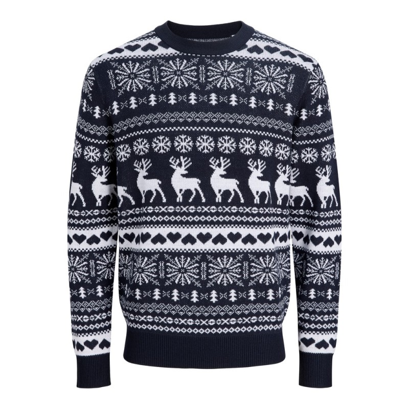 JACK & JONES JUNIOR Xmas santa striktrøje - Navy Blazer / Cloud Dancer