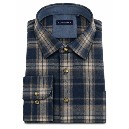 BERNTSON Strygefri skjorte - Navy Beige Check