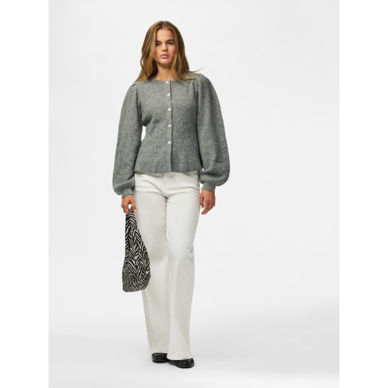 PIECES Silly puff strikcardigan - Medium Grey Melange