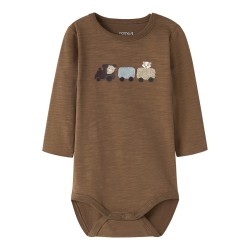NAME IT BABY dreng - Rotram langærmet body - Sepia