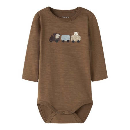 NAME IT BABY dreng - Rotram langærmet body - Sepia