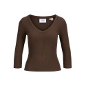 JJXX Fiffi 3/4 ærme rib v-hals bluse - Demitasse