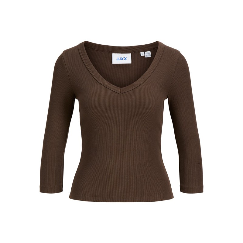 JJXX Fiffi 3/4 ærme rib v-hals bluse - Demitasse