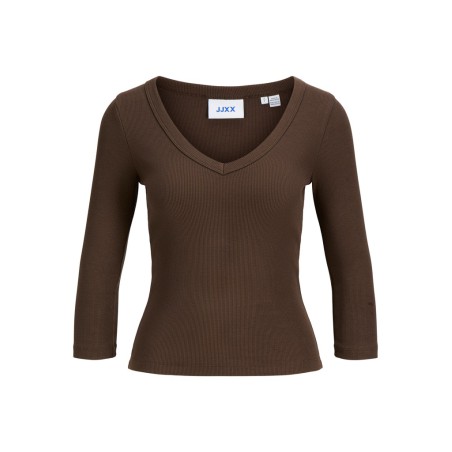 JJXX Fiffi 3/4 ærme rib v-hals bluse - Demitasse