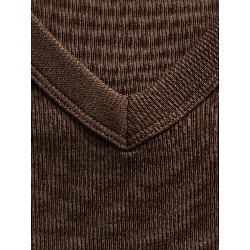 JJXX Fiffi 3/4 ærme rib v-hals bluse - Demitasse