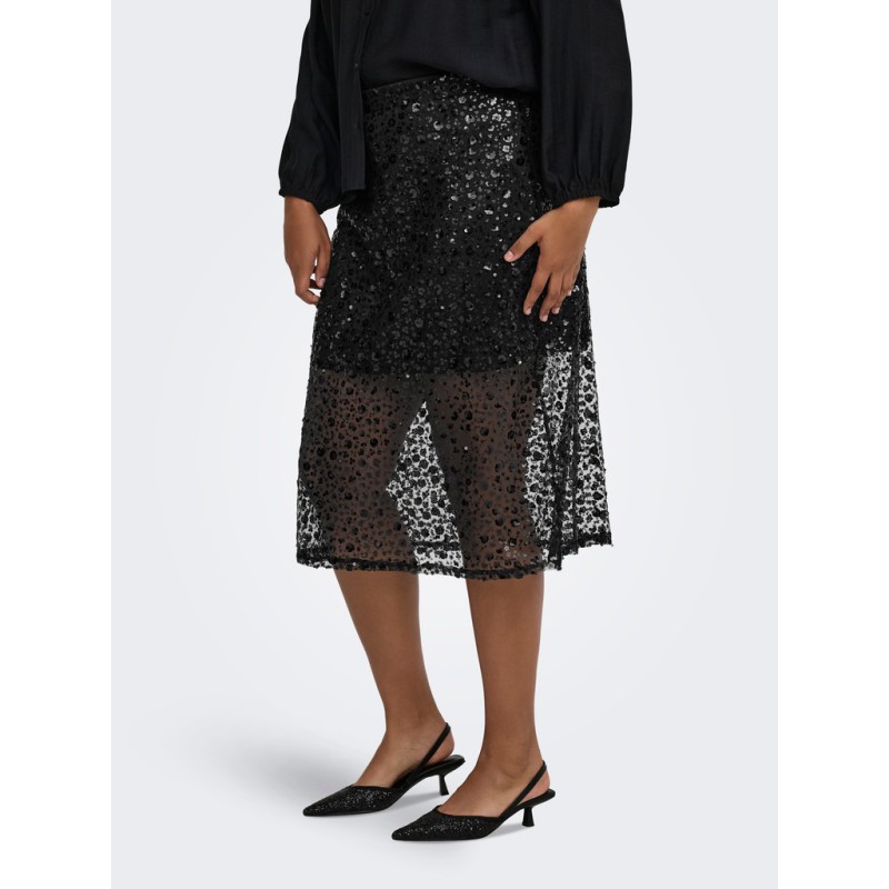ONLY CARMAKOMA Hilo sequins midaxi nederdel - Black