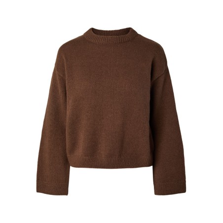 PIECES Iva fringes striktrøje - Downtown Brown