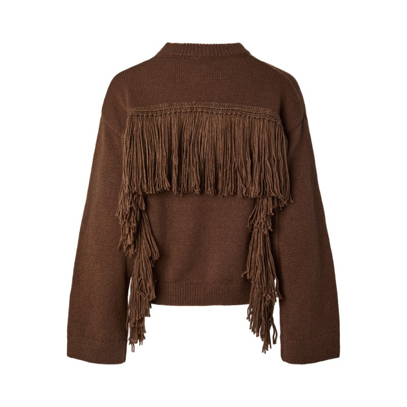 PIECES Iva fringes striktrøje - Downtown Brown