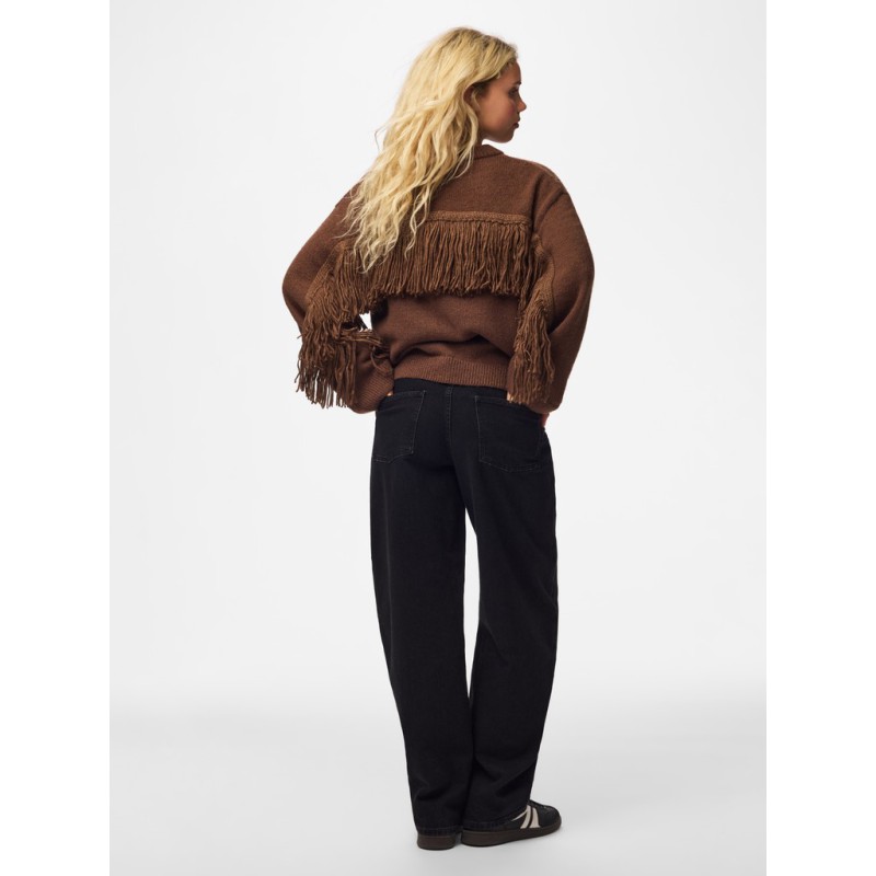 PIECES Iva fringes striktrøje - Downtown Brown