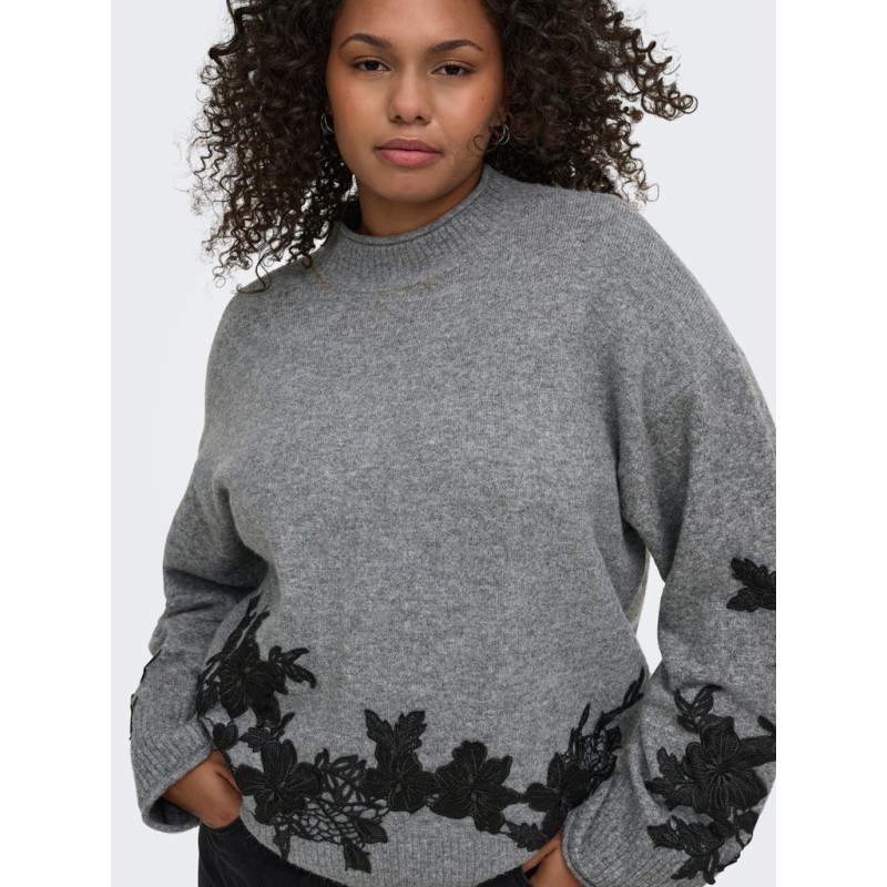 ONLY CARMAKOMA Lisa high neck detail striktrøje - Medium Grey Melange