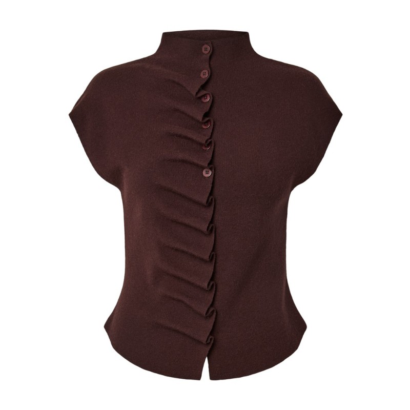 PIECES Cilla button striktop - Hot Fudge
