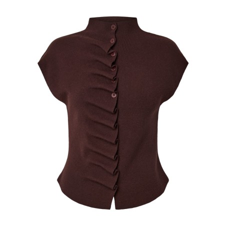 PIECES Cilla button striktop - Hot Fudge