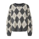 PIECES Alva loose check striktrøje - Dark Grey Melange