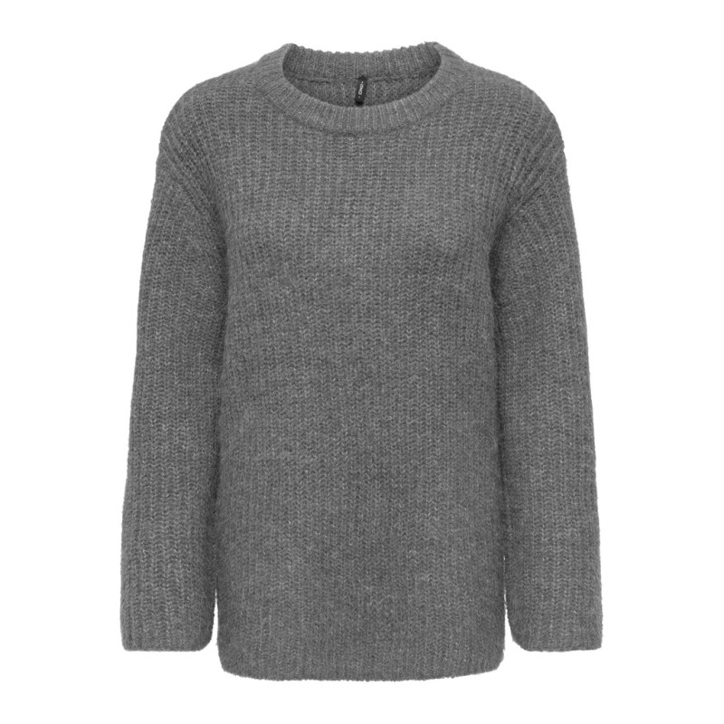 ONLY Maggie long striktrøje - Medium Grey Melange