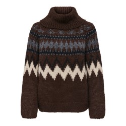 ONLY Cosy Fairisle gighneck striktrøje - Coffee Bean