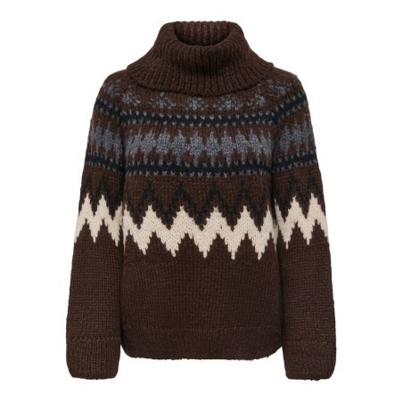ONLY Cosy fairisle gighneck striktrøje - Coffee Bean
