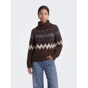 ONLY Cosy fairisle gighneck striktrøje - Coffee Bean