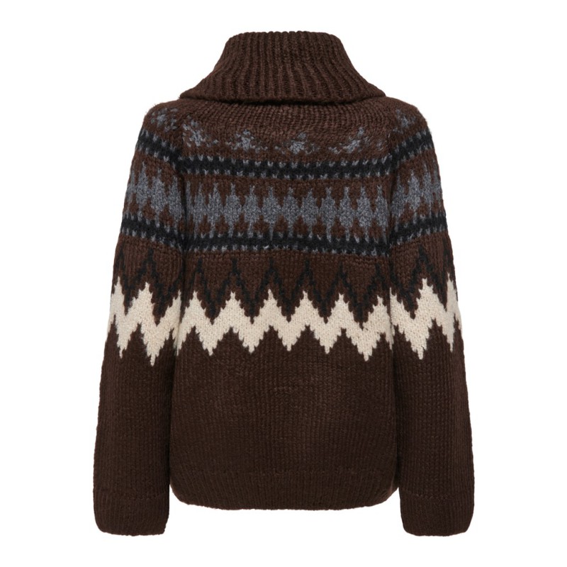 ONLY Cosy fairisle gighneck striktrøje - Coffee Bean