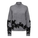 ONLY Lisa highneck detail striktrøje - Medium Grey Melange / Embroidery