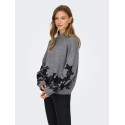 ONLY Lisa highneck detail striktrøje - Medium Grey Melange / Embroidery