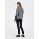 ONLY Lisa highneck detail striktrøje - Medium Grey Melange / Embroidery