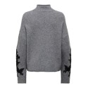 ONLY Lisa highneck detail striktrøje - Medium Grey Melange / Embroidery