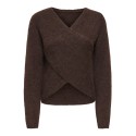 ONLY Maggie cross v-neck striktrøje - Coffee Bean / Melange