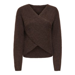 ONLY Maggie cross v-neck striktrøje - Coffee Bean / Melange