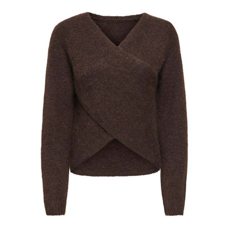 ONLY Maggie cross v-neck striktrøje - Coffee Bean / Melange