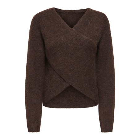 ONLY Maggie cross v-neck striktrøje - Coffee Bean / Melange