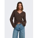 ONLY Maggie cross v-neck striktrøje - Coffee Bean / Melange