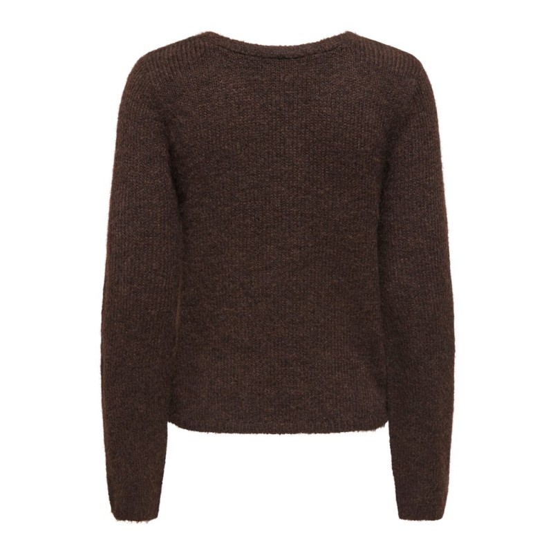 ONLY Maggie cross v-neck striktrøje - Coffee Bean / Melange