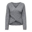 ONLY Maggie cross v-neck striktrøje - Medium Grey Melange