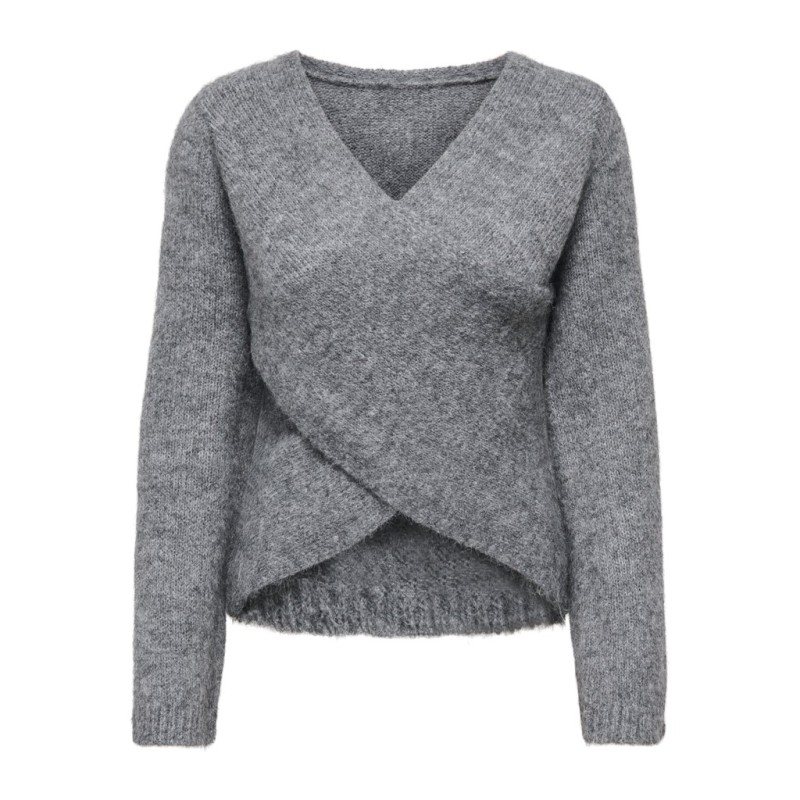 ONLY Maggie cross v-neck striktrøje - Medium Grey Melange