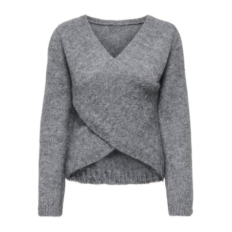ONLY Maggie cross v-neck striktrøje - Medium Grey Melange