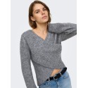 ONLY Maggie cross v-neck striktrøje - Medium Grey Melange