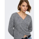ONLY Maggie cross v-neck striktrøje - Medium Grey Melange