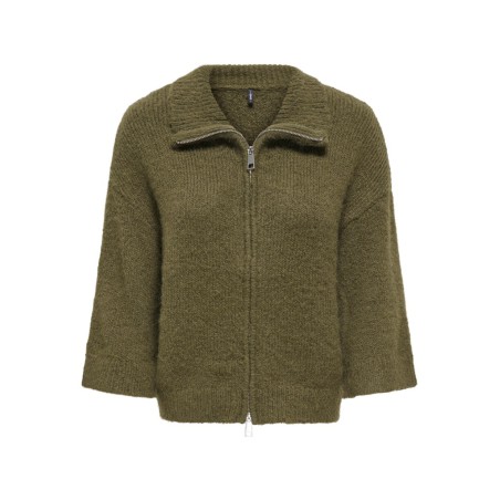ONLY Maggie 3/4 wide zip strikcardigan - Beech
