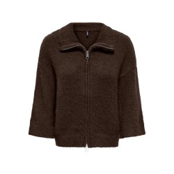 ONLY Maggie 3/4 wide zip strikcardigan - Coffee Bean