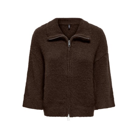 ONLY Maggie 3/4 wide zip strikcardigan - Coffee Bean